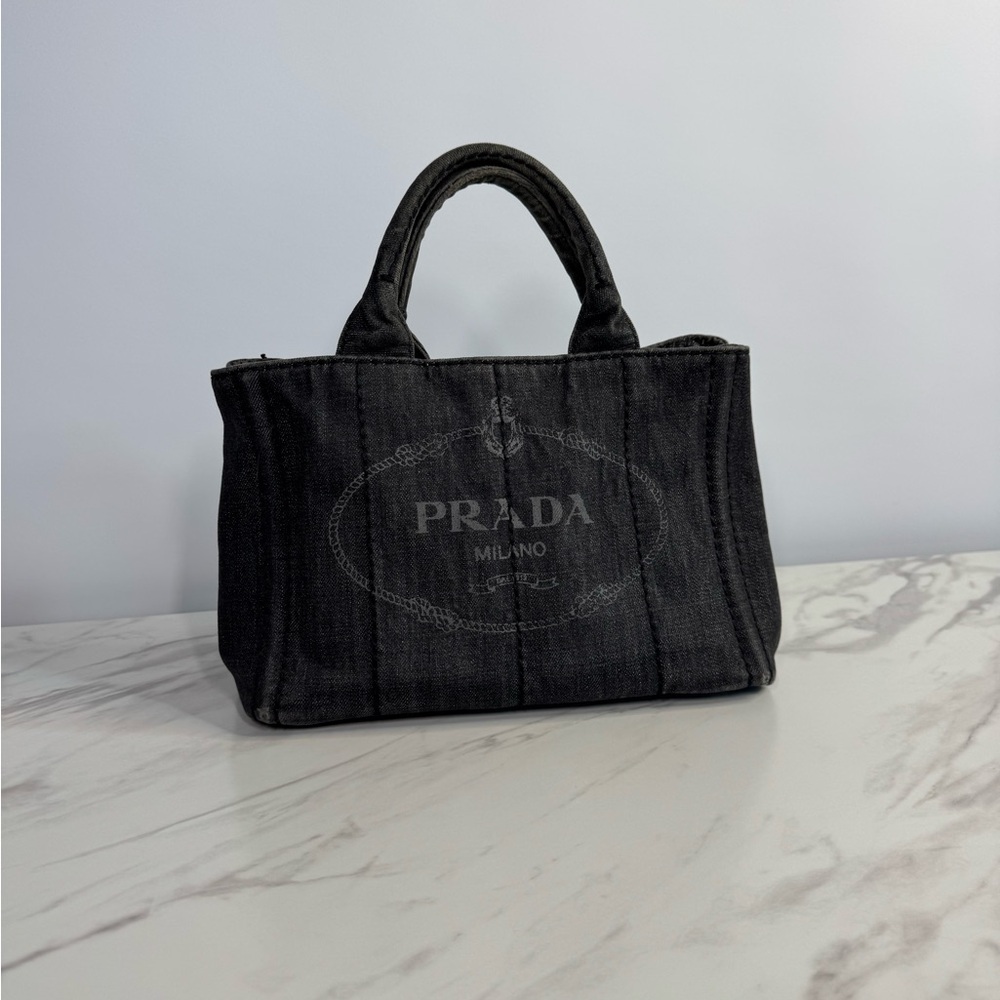 Prada Mineral Washed Denim Canapa Tote